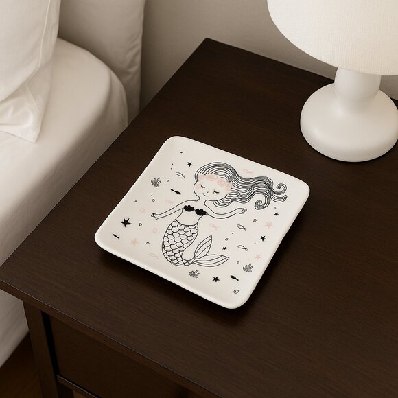 Mermaid Ceramic Small Plate; Mermaid Jewelry Tray; Cute Key Dish; Home Decor Gif - Picture 3 of 3